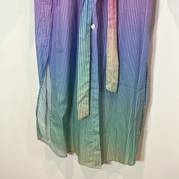 LE SUPERBE rainbow stripe girlfriend cover up midi shirt dress with belt new - Picture 4 of 9